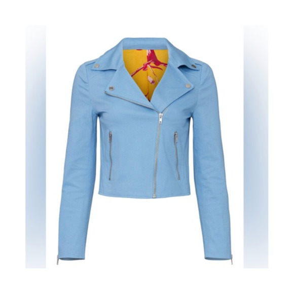 COLOR ME COURTNEY Dennis Biker Jacket 10 Blue Moto Bomber Zip Coat Blazer crop - Picture 1 of 8